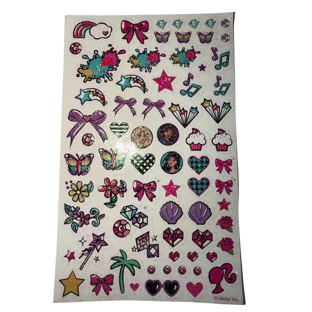 VTG Barbie Sticker Sheet Pink Glitter Icons Mattel Inc.‎
